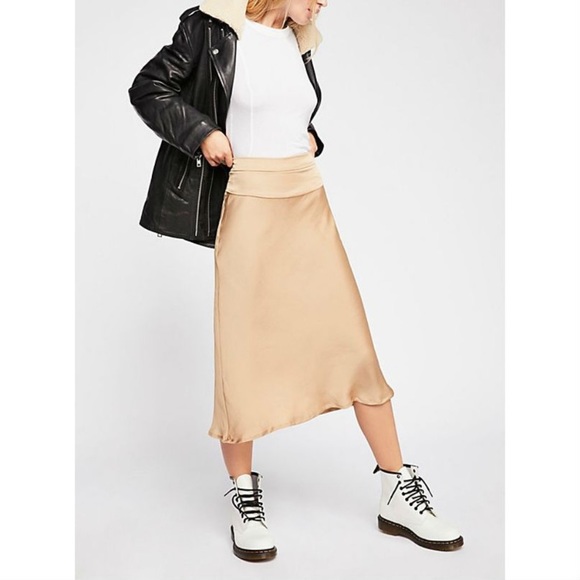 Free People Normani Bias Satin Skirt Praline - Picture 7 of 7